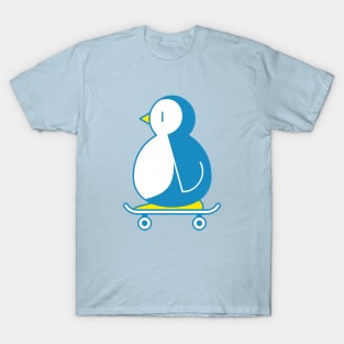 Cute Little Blue Penguin Skateboarding Vector Illustration T-Shirt